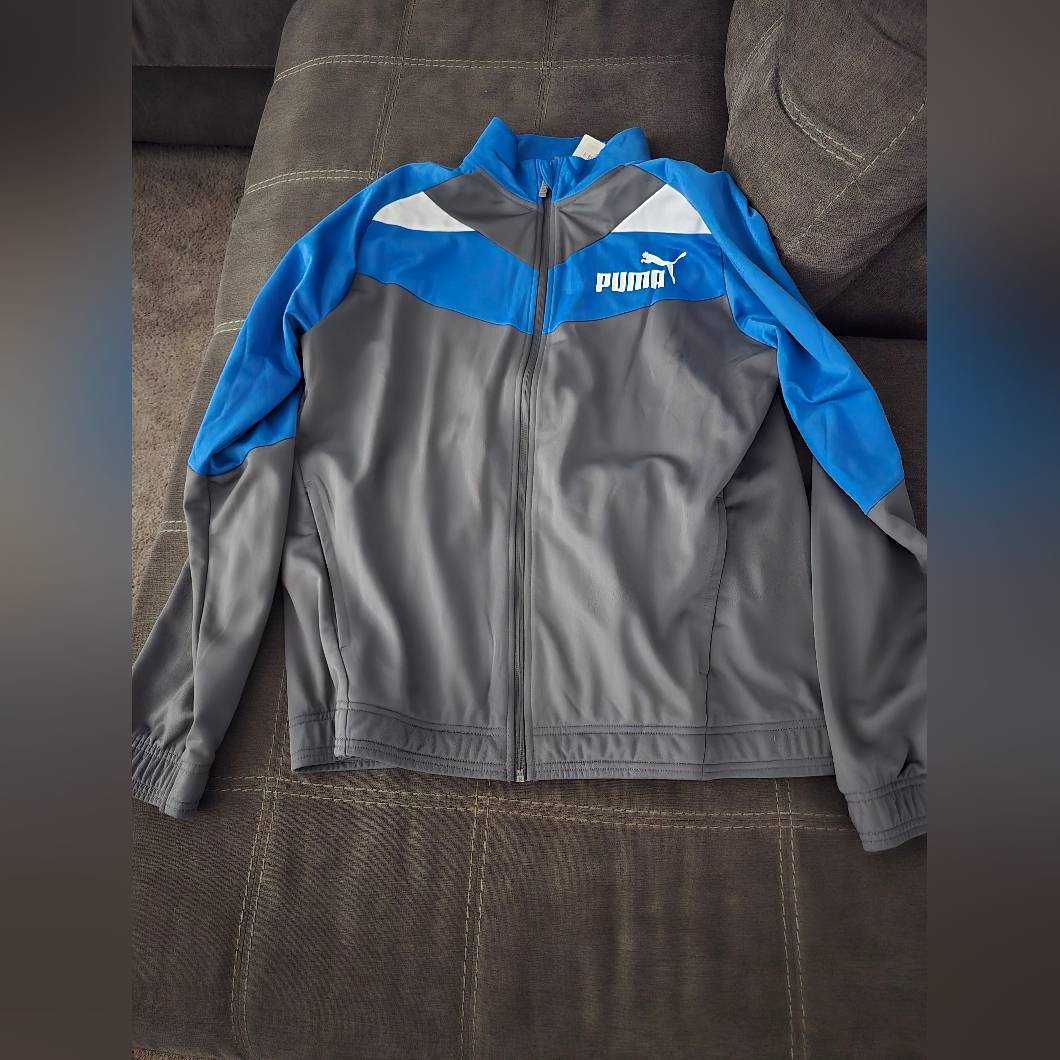 Puma Men's Windbreaker Set In Blue And Gray With Matching Shoes
